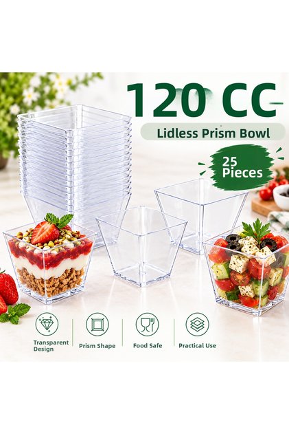 25 Pieces of Crystal Mica Prism Dessert Bowl 120 Cc Cubic Presentation Container Without Lid (Magnolia, Pudding, Appetizer)