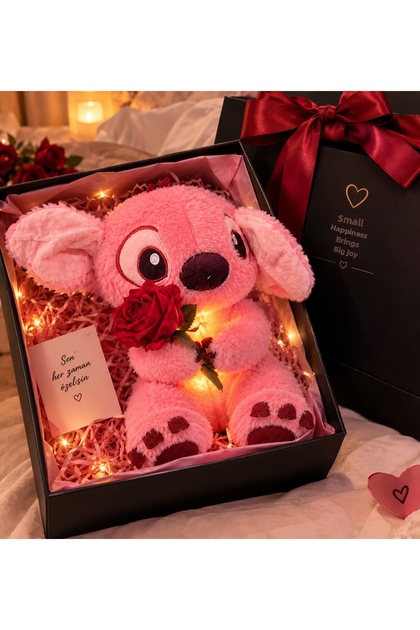 Breathable light-up plush sleep companion, floral pink plush toy, adorable gift with light-up rose detail