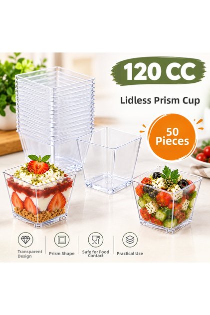 50 Pieces of Crystal Mica Prism Dessert Bowl 120 Cc Cubic Presentation Container Without Lid (Magnolia, Pudding, Appetizer)