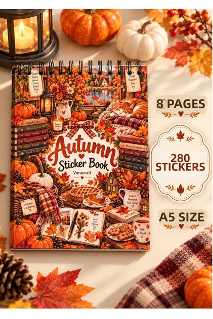 280 Pieces Autumn Themed Sticker Book 8 Pages A5, Agenda Journal Scrapbook Planner Stb00006