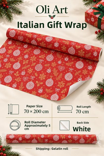 Italian Premium Gift Wrapping Paper - New Year Red Christmas Balloons 70 X 200 cm – 1 Roll Gift Paper