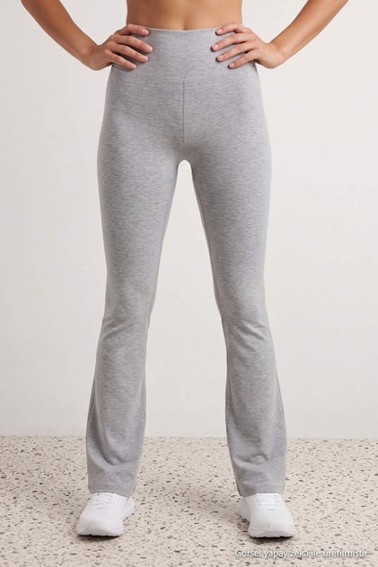 Gray Melange Diver/Scuba Flare/Spanish Leg Knitted Sports Leggings Thmaw27Ty00010