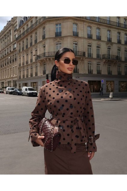 Imported Trench Coat Torino Fabric Polka Dot Pattern Belt Included Belt Detail Lined Design Suit