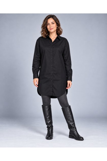 Women's 100% Cotton Oxford Mercerized Tunic Shirt Oversize Long Sleeve Casual Shirt