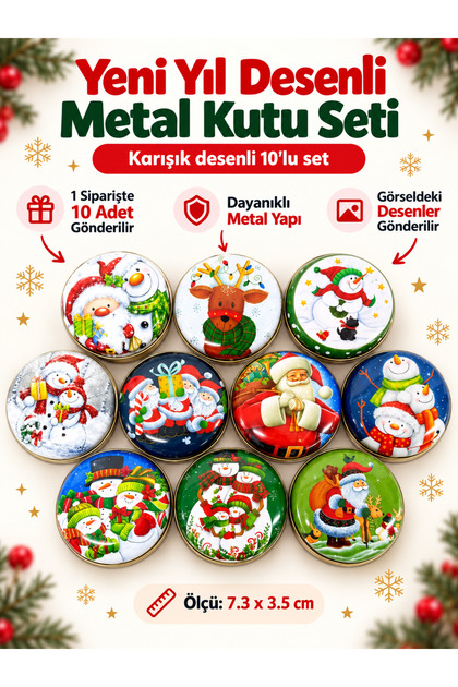 New Year Patterned Metal Box - New Year Christmas Gift and Jewelry Box 10 Pieces