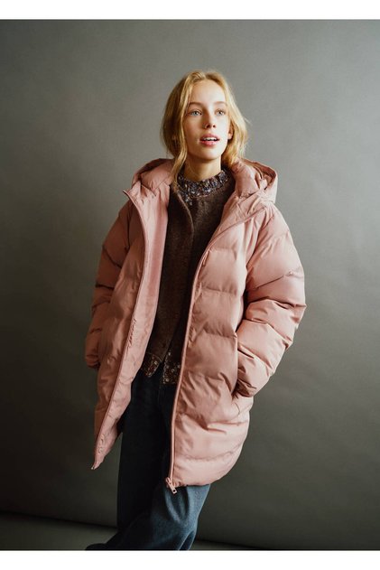 Kapüşonlu uzun kapitone anorak