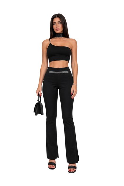 Vs-1065 Classic Black High Waist Spanish Flare Pants with Stone Detail