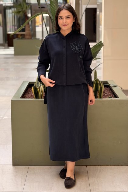Crochet Knitwear Embroidered Ribbed Detailed Set
