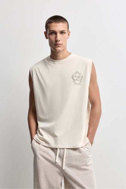 ERKEK Sıfır kol baskılı t-shirt