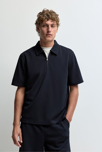 ERKEK Dokulu fermuarlı polo yaka t-shirt