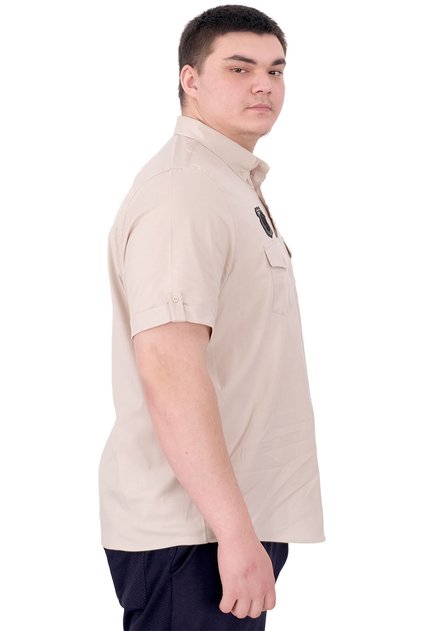 Fashion XL Large Size Men's Shirt Double Cap Gabardine U25601B Beige
