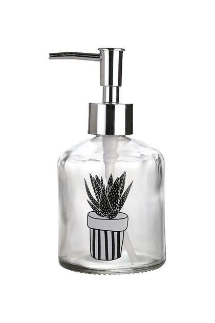 Glass liquid soap dispenser, cactus 1 pattern 300ml 7.6x15.5cm