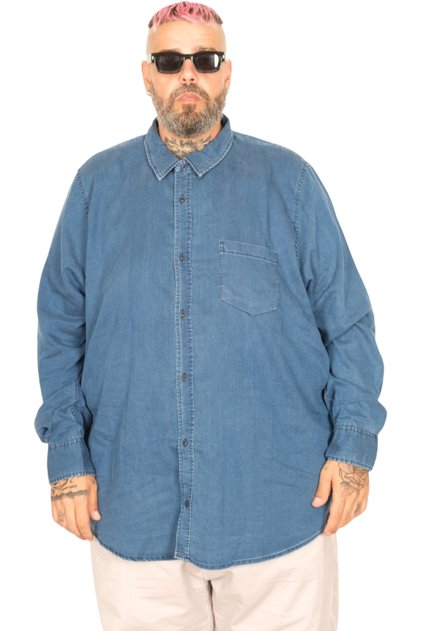 Mode XL Plus Size Men's Long Sleeve Denim Shirt U24391 Blue