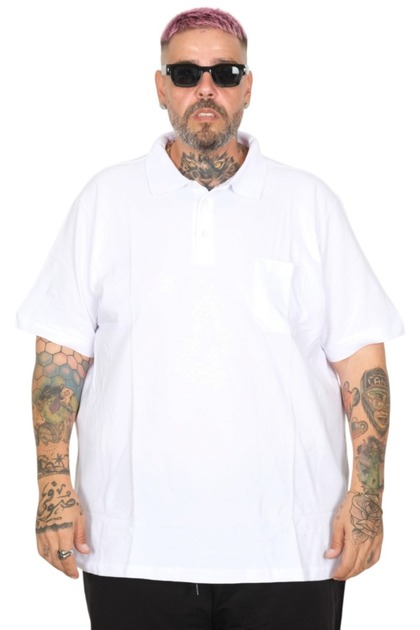 Mode XL T-Shirt Polo Yaka Cepli Klasik 20550 Beyaz