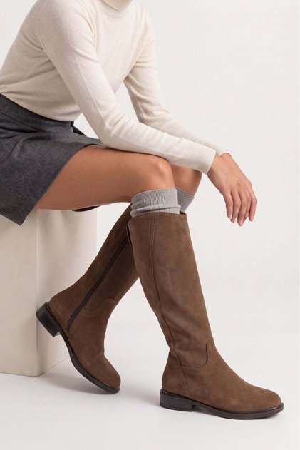 Women's Side Zipper Casual Boots Sirante Light Brown Suede