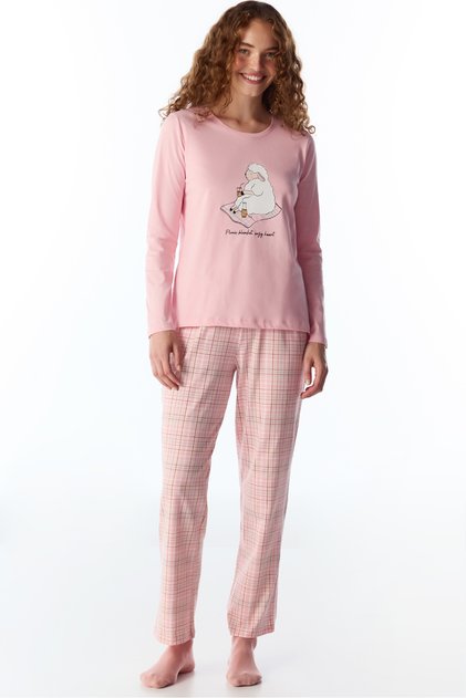 Pink Comfortable Heart Cotton Long Sleeve Pants Pajama Set