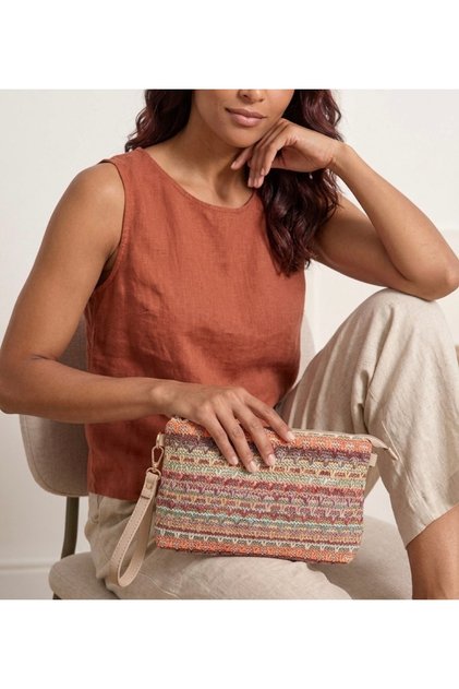 Women's Straw Textured Chain Strap Clutch Bag
