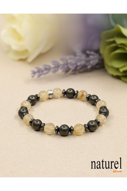 Original Citrine & Pyrite Natural Stone Unisex Bracelet - Money and Abundance, Natural Healing Stone Citrine