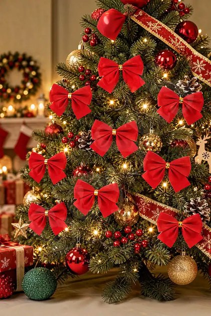 New Year's Pine Tree Ornament Bow 12 Pcs 5 cm