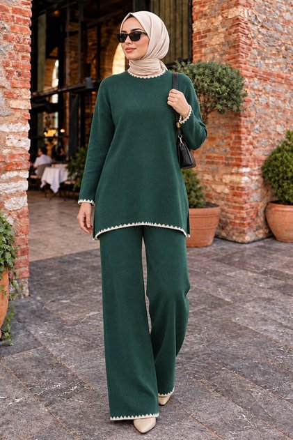 Emerald Green Hijab Knitwear Double Set 50174Zy