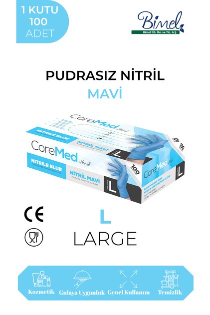 Coremed Nitril Blue Examination Gloves L - 1 Pack of 100