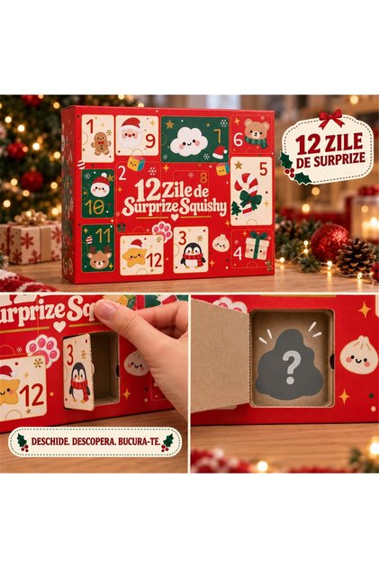 Calendar de Advent Squishy, Flippy, 12 Zile de Surpriză, Needoh, Dumpling, Labute și Multe Surprize, +6 ani, Multicolor