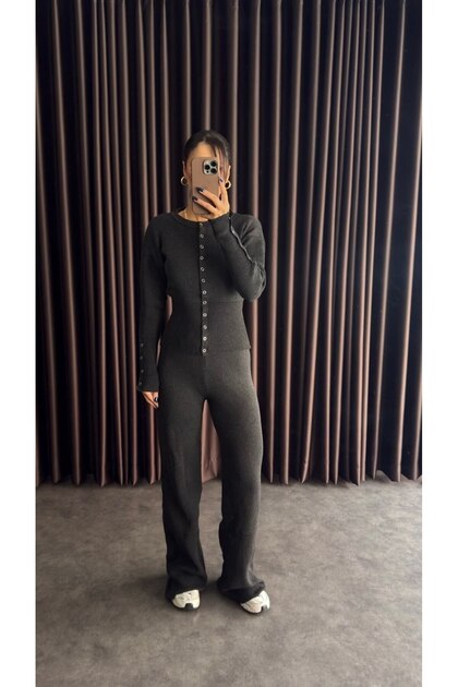 Women's Basic Buttoned Knitwear Trouser Set