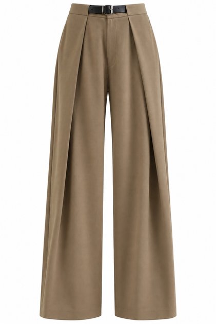 Khaki Pleated Wide Leg Pants