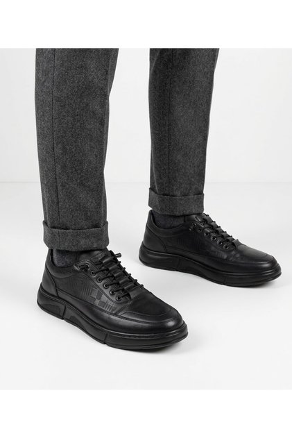 Men's Black Genuine Leather Winter Shoes Non-Slip Sole Smart Lacing 2932