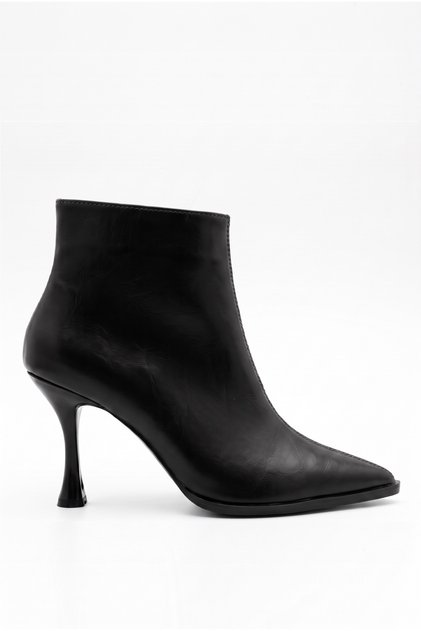 Women's Pointed Toe Zippered Thin High Heeled Black Dömi Boots (10 cm Heel)