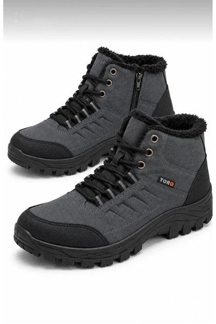 Men's Fur-Lined, Non-Slip Sole, Zippered, Lace-Up, Cold and Water Resistant Winter Boots