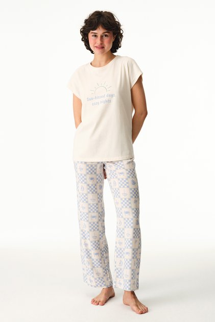 Beige Sun Kissed Slogan Patterned Short Sleeve T-Shirt Pajama Top