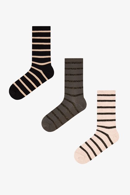 3 Pairs of Cotton Glitter Line Patterned Socks