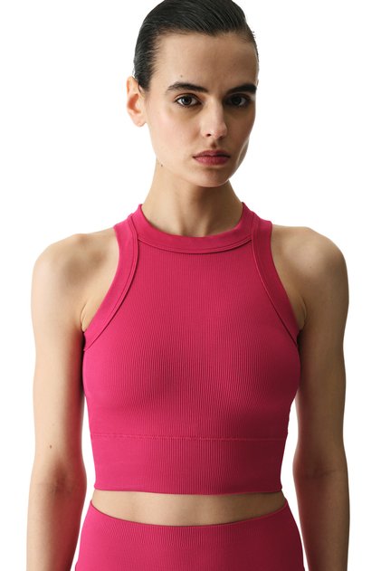 Pink Seamless Halter Neck Strap Tank Top