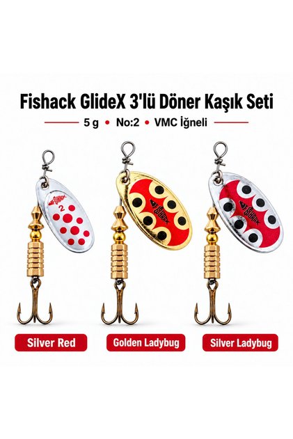 GlideX 3'lü Döner Kaşık Seti 5 g No:2 Silver Red ve Ladybug