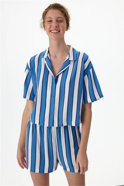 Mavi Vacation Striped Short Sleeve Shirt Shorts Pajama Set