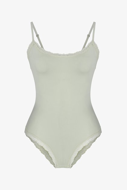 Mint Yesili Dantel Detaylı Body