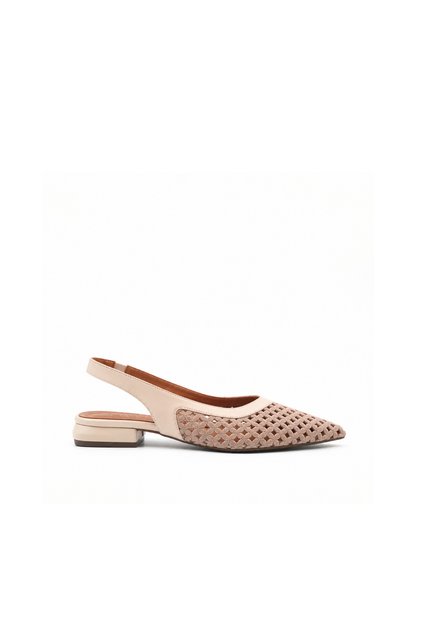Mink Genuine Leather & Suede Women's Slingback Ballerina Pointed Toe Knitted Detailed Casual Shoes