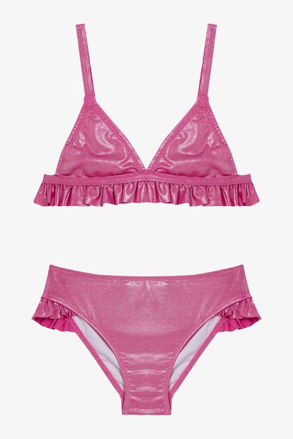 Pembe Kız Çocuk Shiny Üçgen Bikini Takımı