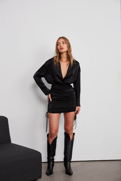 Gather Detailed Long Sleeve Dress
