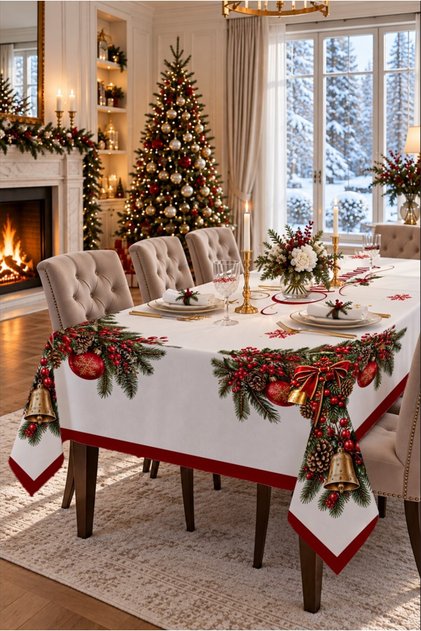 Christmas Tablecloth – Jacquard Fabric, No Ironing Required