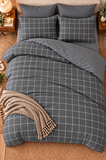 Double Elastic Sheet Duvet Cover Set Cotton Black Square