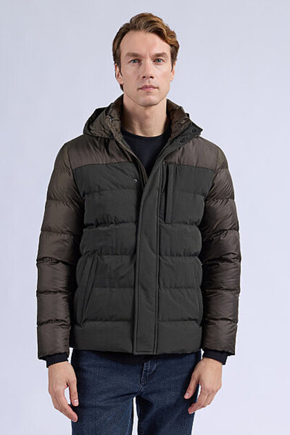 Khaki Dynamic Fit Judge Collar Hooded Puffer Jacket