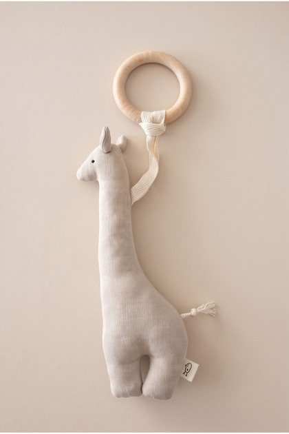 100% Cotton Muslin Giraffe Toy Natural Wooden Teether / Baby Room Decor