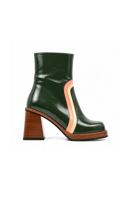 Green Genuine Leather Color Block Heeled Women's Boots