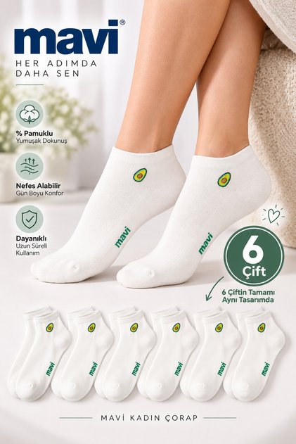 Avocado Embroidered White (6 Pairs) Ballerina Socks