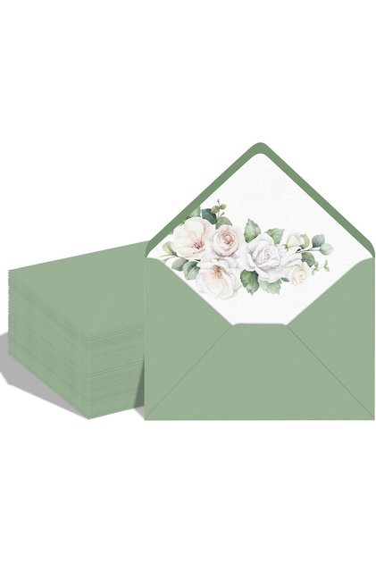 Sage Green 50 Pack 5 X 7 Inches Sage Green Envelopes Floral Pattern Invitation Envelopes V-flap Wate