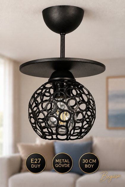 Bozkır Tekli Avize Siyah, Modern Avize, Tekli Dekoratif Avize, Tavan Aydınlatma, Hol ve Koridor Avizesi, Antre Aydınlatması