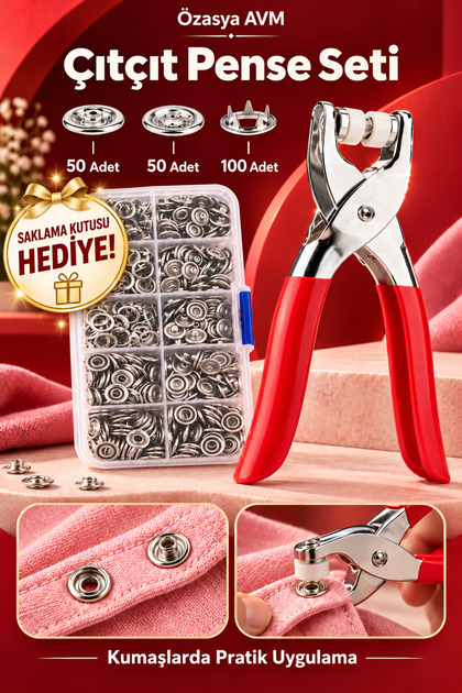 200 adet Paslanmaz Çelik Çıtçıt ve Pense Seti Metal Çıt Çıt Makinesi