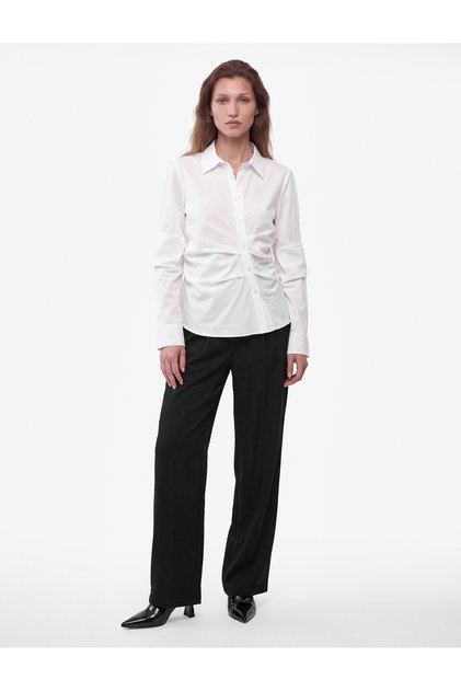 Slim Fit Cotton Long Sleeve Draped Asymmetrical Buttoned Shirt